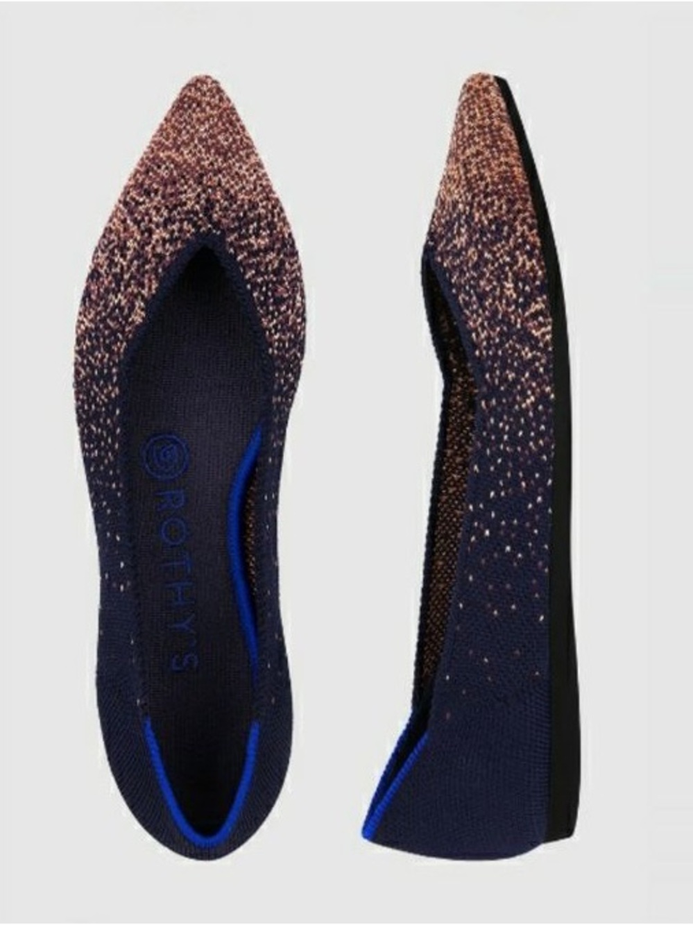 Rothy's The Point Midnight Metallic Navy Gold Sparkle Pointed Toe Flats EUC Sz 9